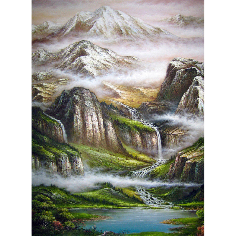 Modern Art Mountain Landscape Mural Grey-Green Stain Proof Wall Decor for Living Room Clearhalo 'Wall Decor' 'Wall Mural' 1172475