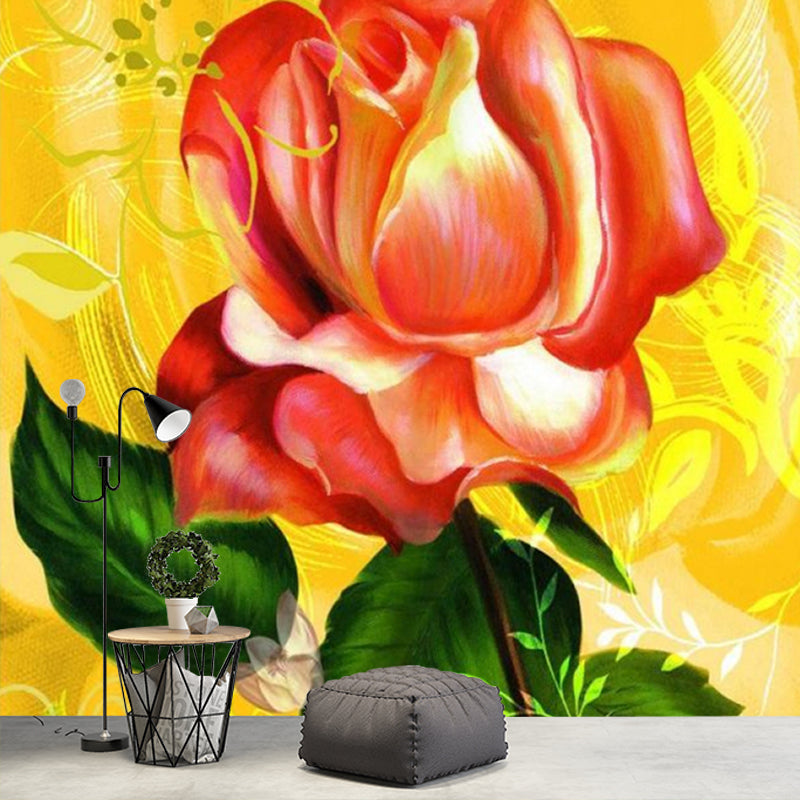 Modernist Rose Wall Paper Murals Pink and Yellow Flower Wall Art for Bedroom Decor Pink-Yellow Clearhalo 'Wall Decor' 'Wall Mural' 1172500