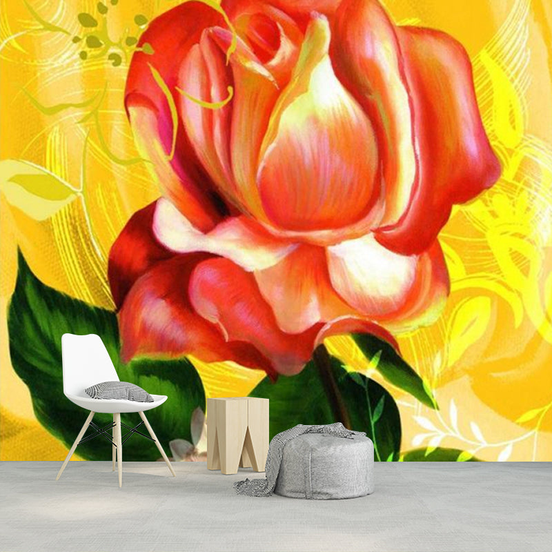 Modernist Rose Wall Paper Murals Pink and Yellow Flower Wall Art for Bedroom Decor Clearhalo 'Wall Decor' 'Wall Mural' 1172502