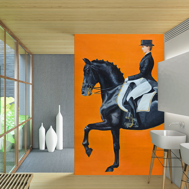 Orange-Black Modern Wall Murals Customized Lady Rider Wall Art for Bedroom Decor Clearhalo 'Wall Decor' 'Wall Mural' 1172512