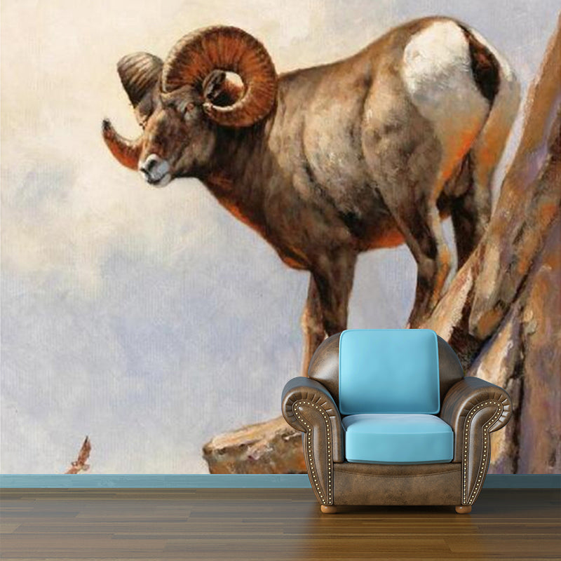 Brown Ram Sheep Wallpaper Murals Stain-Resistant Wall Decoration for Living Room Clearhalo 'Wall Decor' 'Wall Mural' 1172516