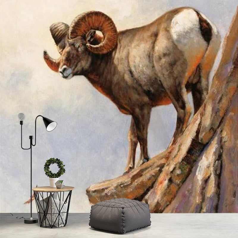 Brown Ram Sheep Wallpaper Murals Stain-Resistant Wall Decoration for Living Room Clearhalo 'Wall Decor' 'Wall Mural' 1172517