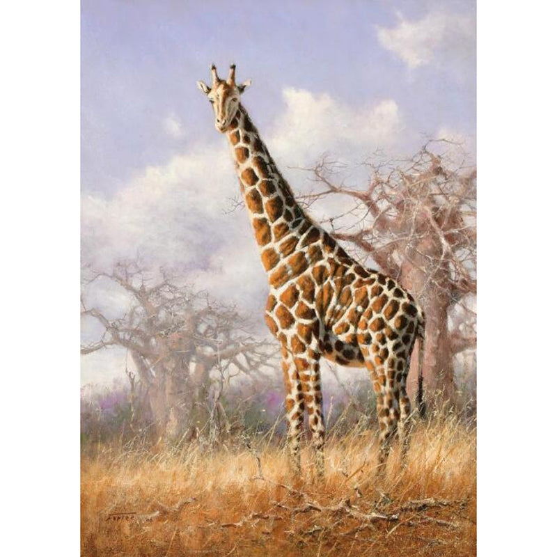 Custom Photography Modern Murals with Giraffe and Bare Tree Pattern in Blue-Brown Clearhalo 'Wall Decor' 'Wall Mural' 1172528