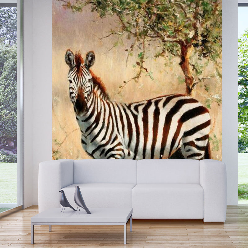 Full Size Animal Wallpaper Murals Contemporary Zebra Patterned Wall Art in Brown Brown Clearhalo 'Wall Decor' 'Wall Mural' 1172530