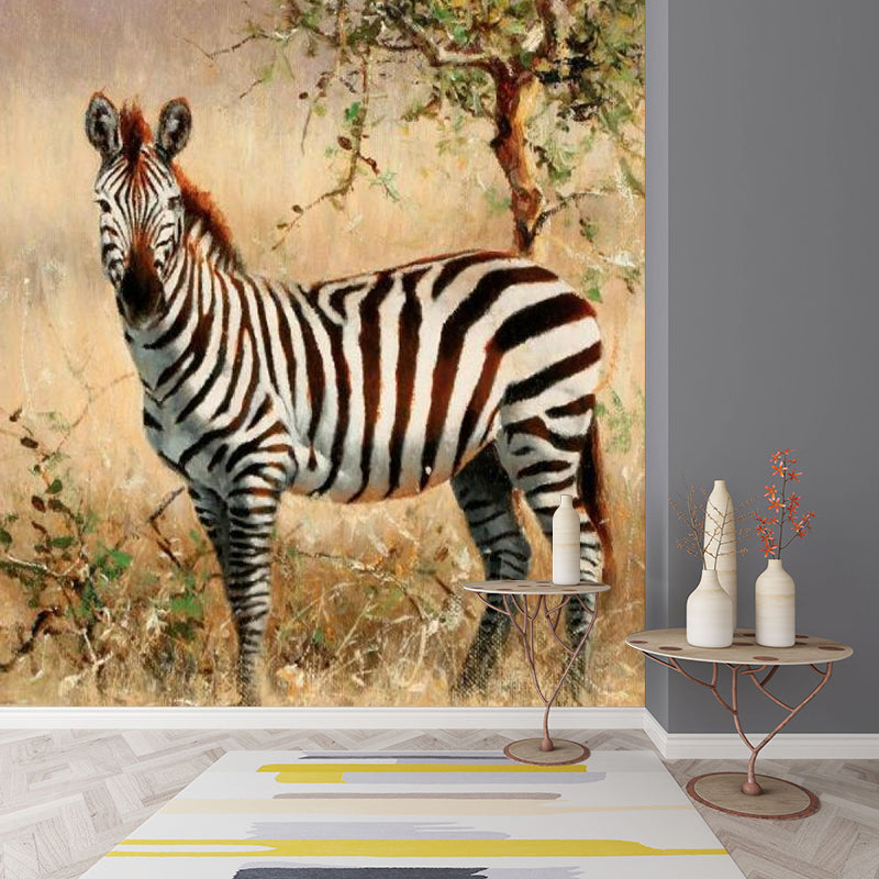 Full Size Animal Wallpaper Murals Contemporary Zebra Patterned Wall Art in Brown Clearhalo 'Wall Decor' 'Wall Mural' 1172531