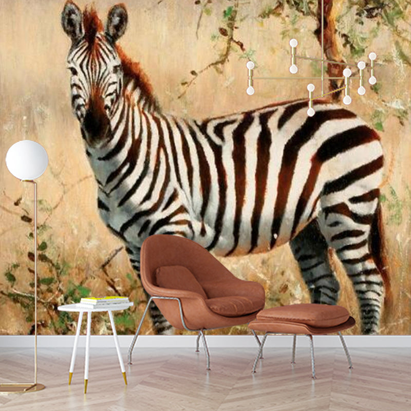 Full Size Animal Wallpaper Murals Contemporary Zebra Patterned Wall Art in Brown Clearhalo 'Wall Decor' 'Wall Mural' 1172532