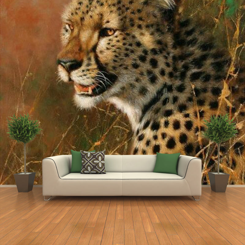 Brown Leopard Portrait Wall Murals Stain-Resistant Wall Covering for Living Room Clearhalo 'Wall Decor' 'Wall Mural' 1172536