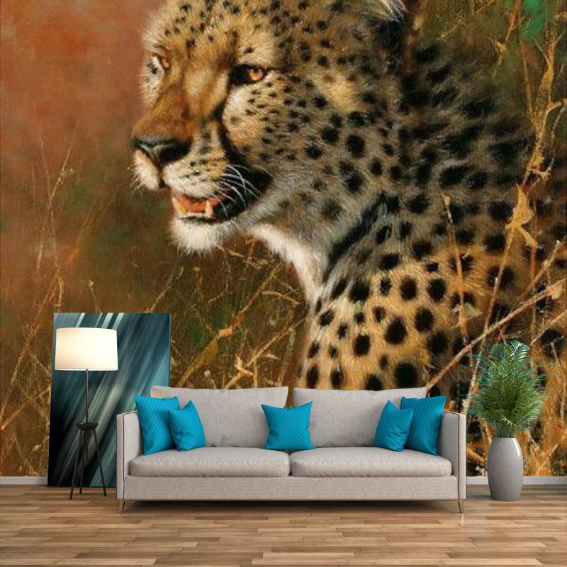 Brown Leopard Portrait Wall Murals Stain-Resistant Wall Covering for Living Room Clearhalo 'Wall Decor' 'Wall Mural' 1172537