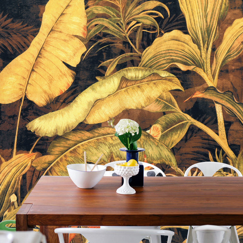 Stain-Proof Wall Covering Murals Tropical Non-Woven Wall Art with Banana Leaves Pattern Clearhalo 'Wall Decor' 'Wall Mural' 1172582