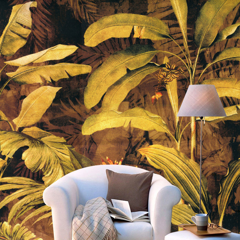 Stain-Proof Wall Covering Murals Tropical Non-Woven Wall Art with Banana Leaves Pattern Clearhalo 'Wall Decor' 'Wall Mural' 1172586