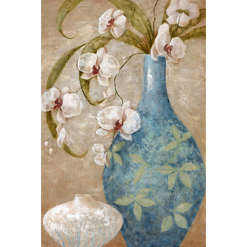 Orchid Flower Vase Wallpaper Mural Contemporary Smooth Texture Wall Decor in Blue-Brown Clearhalo 'Wall Decor' 'Wall Mural' 1172608