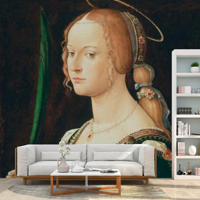 Renaissance Dante Women Portrait Murals for Accent Wall Customized Wall Covering in Black-Brown Black-Brown Clearhalo 'Wall Decor' 'Wall Mural' 1172630