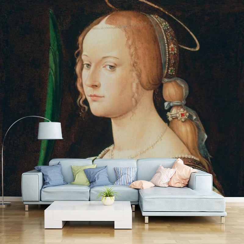 Renaissance Dante Women Portrait Murals for Accent Wall Customized Wall Covering in Black-Brown Clearhalo 'Wall Decor' 'Wall Mural' 1172631