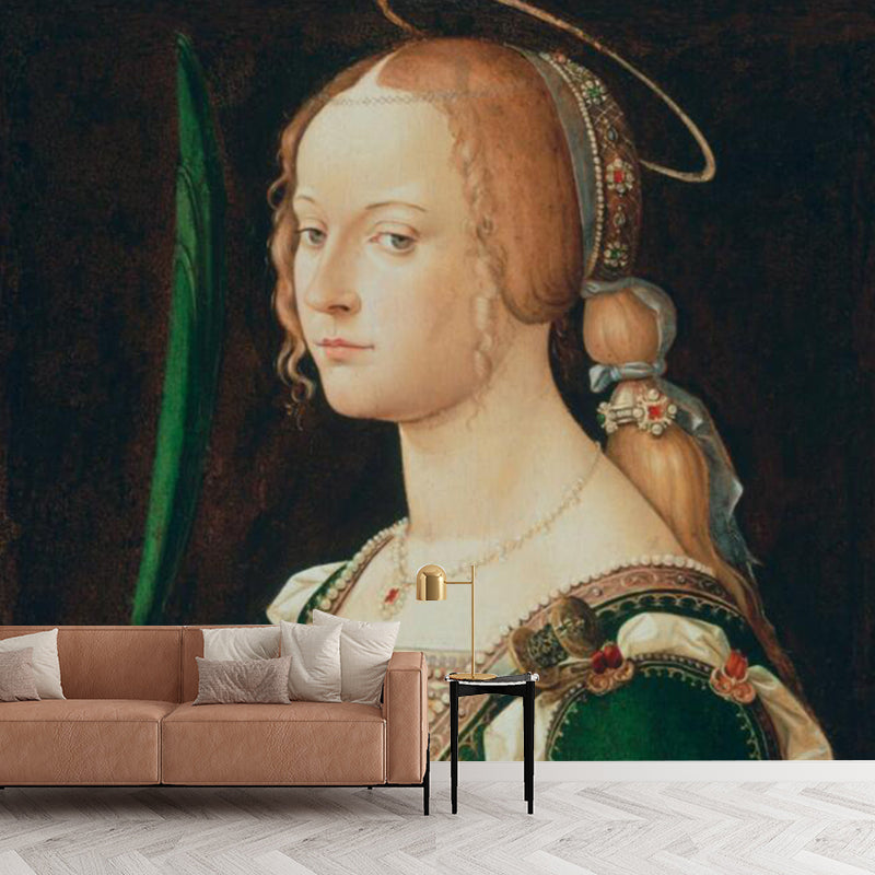 Renaissance Dante Women Portrait Murals for Accent Wall Customized Wall Covering in Black-Brown Clearhalo 'Wall Decor' 'Wall Mural' 1172632