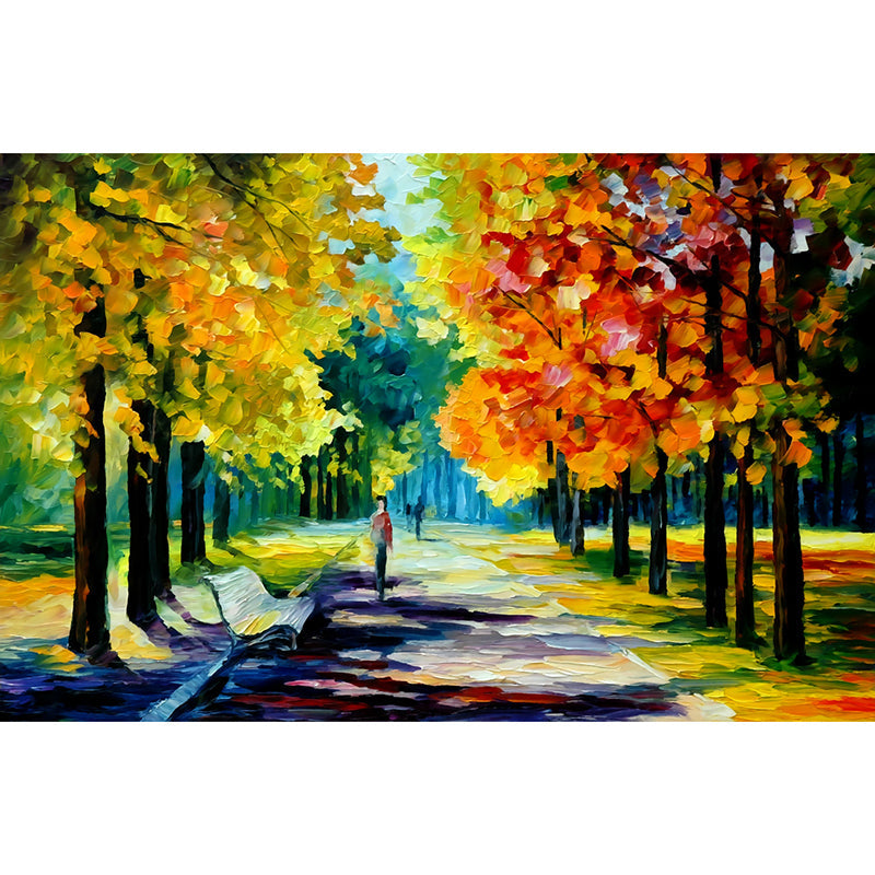 Orange-Yellow Autumn Park Murals Stain-Proof Classic Living Room Wall Covering, Non-Woven Clearhalo 'Wall Decor' 'Wall Mural' 1172653