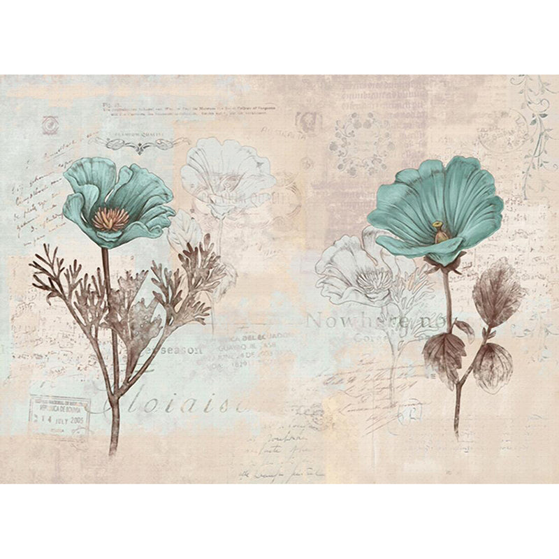 Retro Flower Sketch Mural Wallpaper Blue and Brown Bedroom Wall Decor, Stain Resistant Clearhalo 'Wall Decor' 'Wall Mural' 1172658