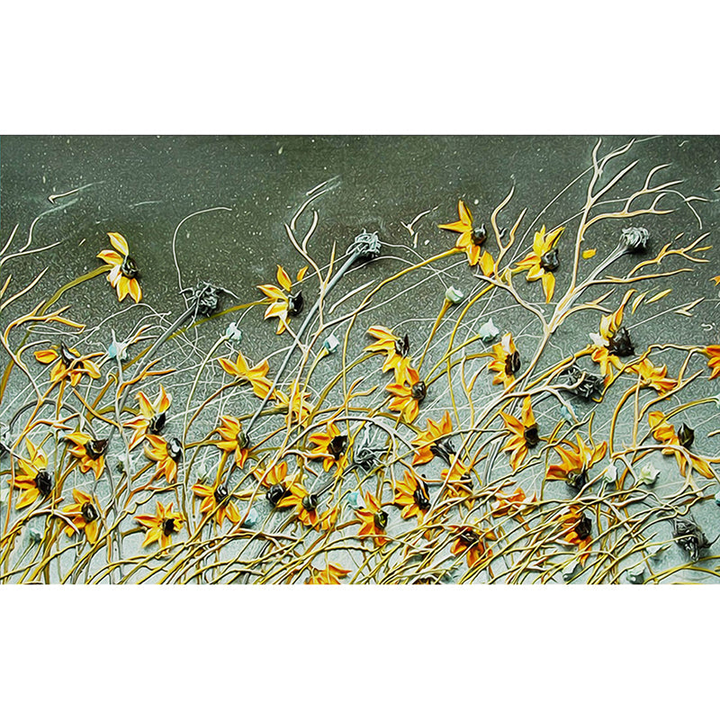 Large Withered Daisy Murals Yellow and Green Non-Woven Fabric Wall Covering, Waterproof Clearhalo 'Wall Decor' 'Wall Mural' 1172663