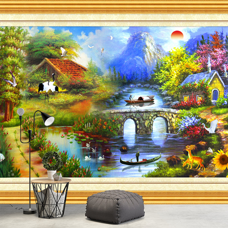 Classic Scenery Wonderland Painting Mural Blue-Green Stain Resistant Wall Decor for Child Room Clearhalo 'Wall Decor' 'Wall Mural' 1172682