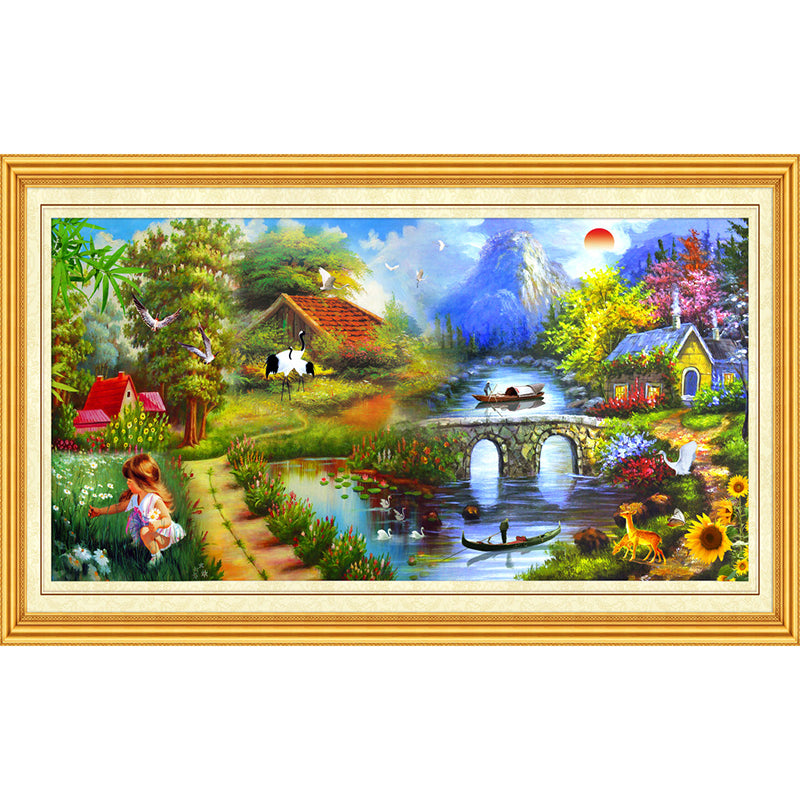 Classic Scenery Wonderland Painting Mural Blue-Green Stain Resistant Wall Decor for Child Room Clearhalo 'Wall Decor' 'Wall Mural' 1172683