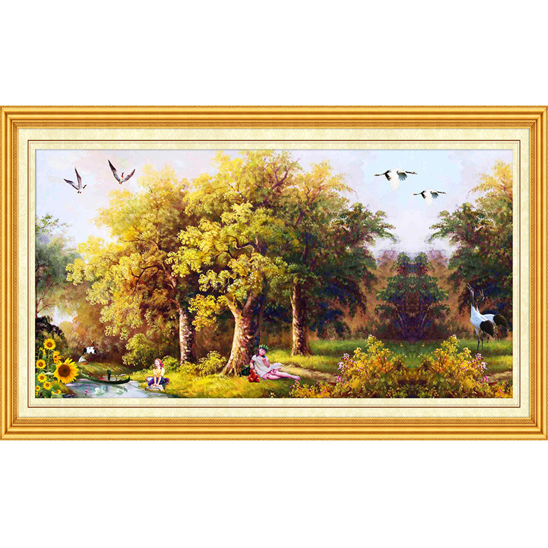 Illustration Scenic Murals Tropical Picnics in the Forest Wall Decor in Yellow-Green Clearhalo 'Wall Decor' 'Wall Mural' 1172703