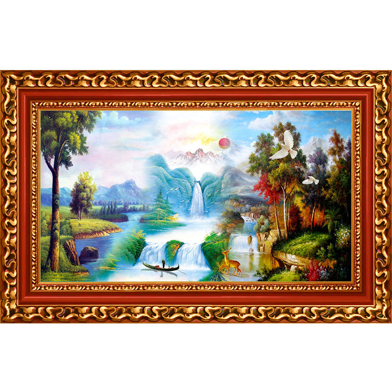 Classic Four Seasons Landscape Mural Non-Woven Stain Resistant Blue and Green Wall Decor for Home Clearhalo 'Wall Decor' 'Wall Mural' 1172718