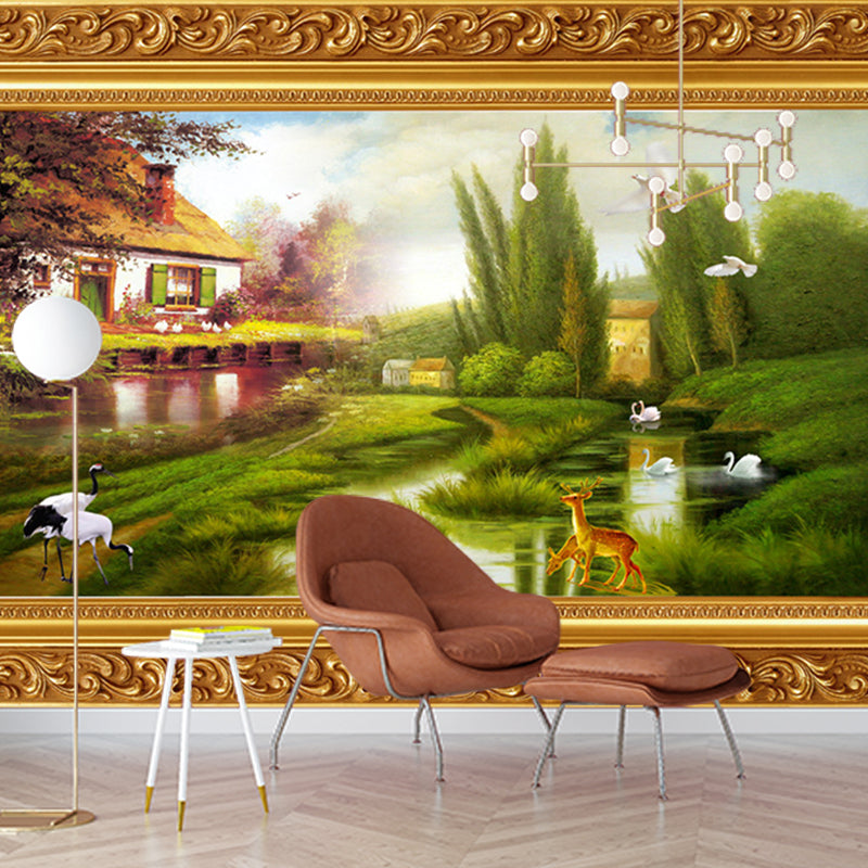 Country Scene Wall Covering Mural Green Moisture Resistant Wall Art for Living Room, Size Optional Clearhalo 'Wall Decor' 'Wall Mural' 1172721