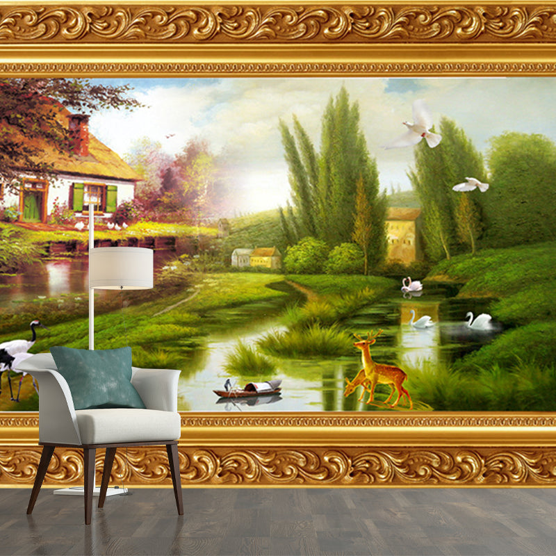 Country Scene Wall Covering Mural Green Moisture Resistant Wall Art for Living Room, Size Optional Clearhalo 'Wall Decor' 'Wall Mural' 1172722