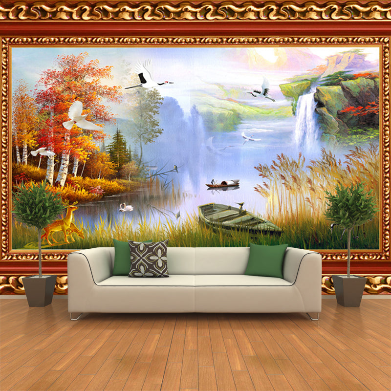 Spring and Autumn Scenery Murals Orange-Green Modern Art Wall Decoration for Bedroom Orange-Green Clearhalo 'Wall Decor' 'Wall Mural' 1172725