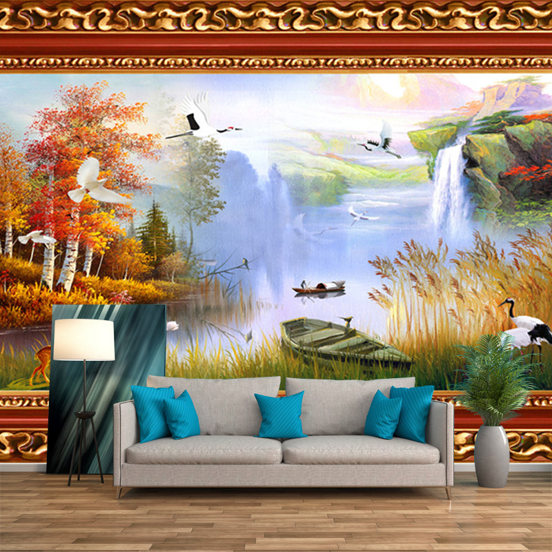 Spring and Autumn Scenery Murals Orange-Green Modern Art Wall Decoration for Bedroom Clearhalo 'Wall Decor' 'Wall Mural' 1172726