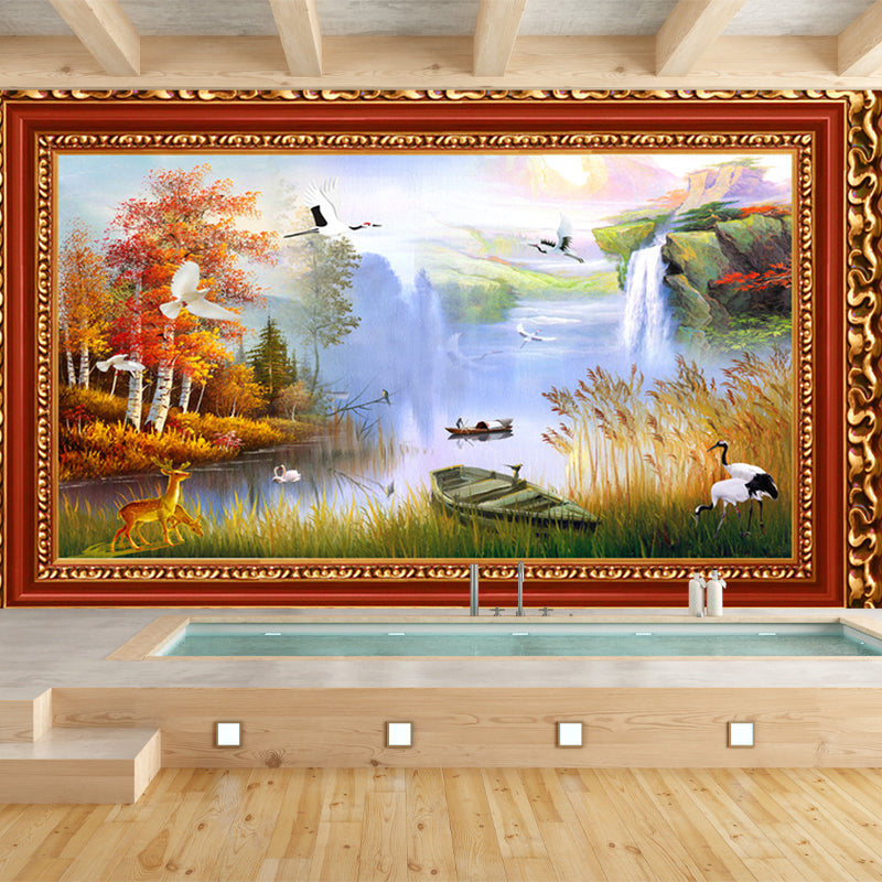 Spring and Autumn Scenery Murals Orange-Green Modern Art Wall Decoration for Bedroom Clearhalo 'Wall Decor' 'Wall Mural' 1172727