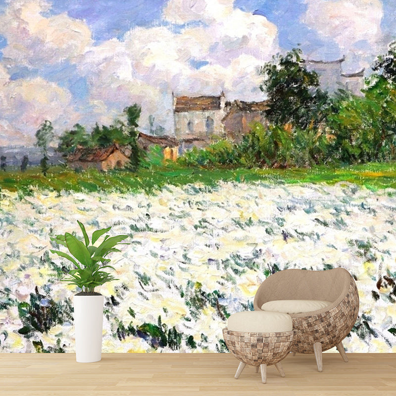 Classic Countryside Flowers Wall Mural Blue-Yellow-Green Drawing Room Wall Decoration Blue-Yellow-Green Clearhalo 'Wall Decor' 'Wall Mural' 1172740