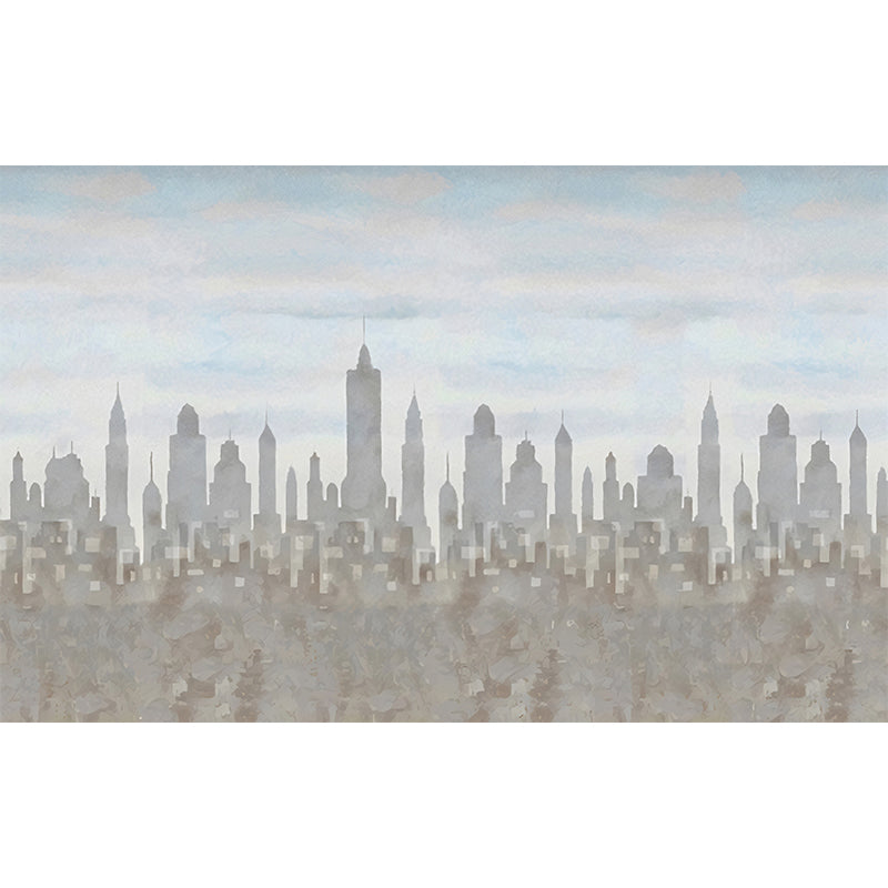 Grey-Blue City Silhouette Mural Architectural Modern Waterproof Wall Art for Living Room Clearhalo 'Wall Decor' 'Wall Mural' 1172808