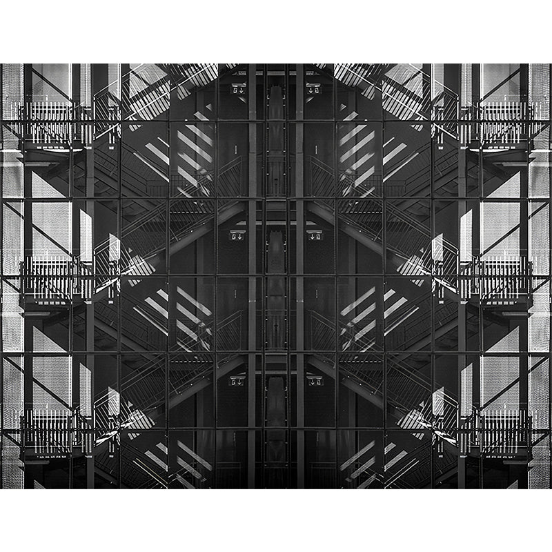 Custom Photo Print Steampunk Murals with Iron Stairs Pattern in Grey and Black for Walls Clearhalo 'Wall Decor' 'Wall Mural' 1172823