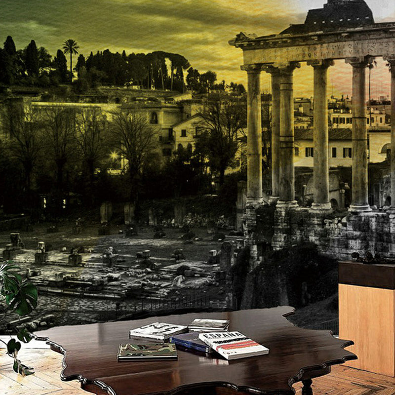 Roman Relics Construction Mural Nostalgic Smooth Wall Covering in Grey and Yellow Clearhalo 'Wall Decor' 'Wall Mural' 1172832