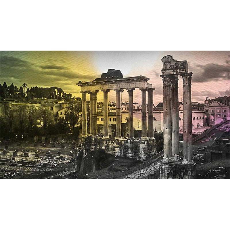 Roman Relics Construction Mural Nostalgic Smooth Wall Covering in Grey and Yellow Clearhalo 'Wall Decor' 'Wall Mural' 1172833