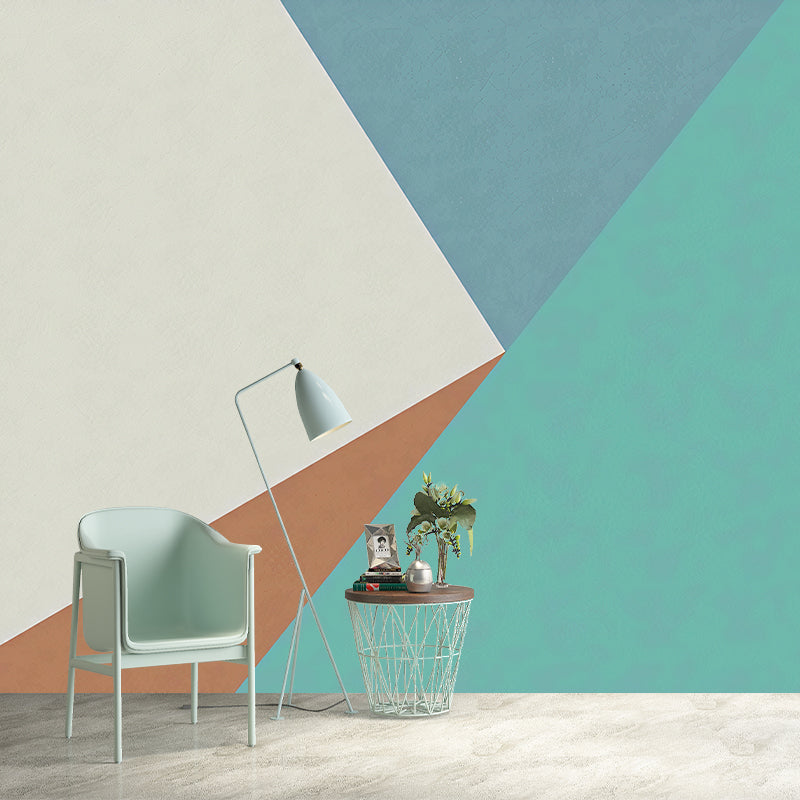 Mid-Century Triangle Murals Wallpaper Blue and Green Waterproof Wall Decor for Dining Room Clearhalo 'Wall Decor' 'Wall Mural' 1172842