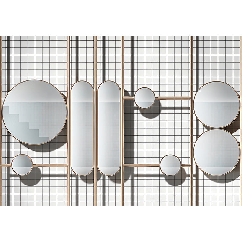 Mirror and Grid Wall Murals White Modernist Wall Covering for Living Room Decoration Clearhalo 'Wall Decor' 'Wall Mural' 1172873