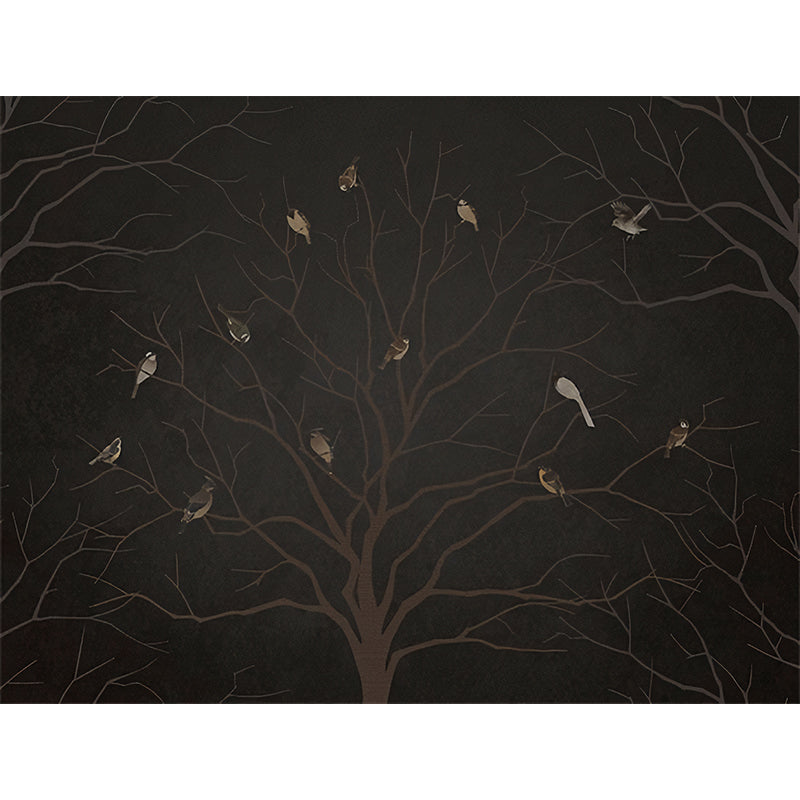 Waterproof Wallpaper Murals Minimalistic Non-Woven Wall Art with Birds and Bare Tree Pattern Clearhalo 'Wall Decor' 'Wall Mural' 1172893