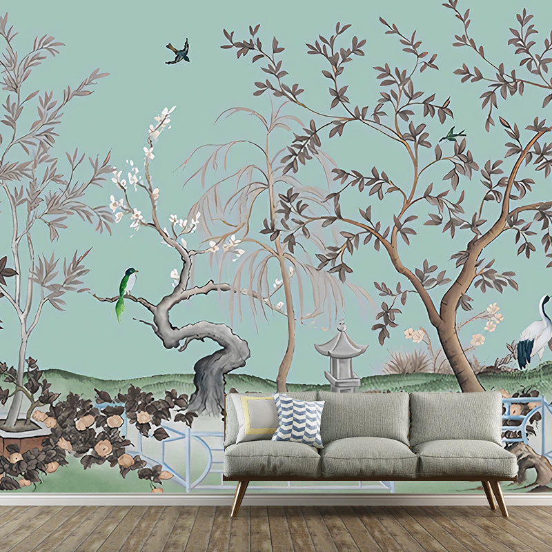 Asian Tree Mural Wallpaper for Bedroom Decoration Custom Wall Art in Pastel Color Clearhalo 'Wall Decor' 'Wall Mural' 1172906