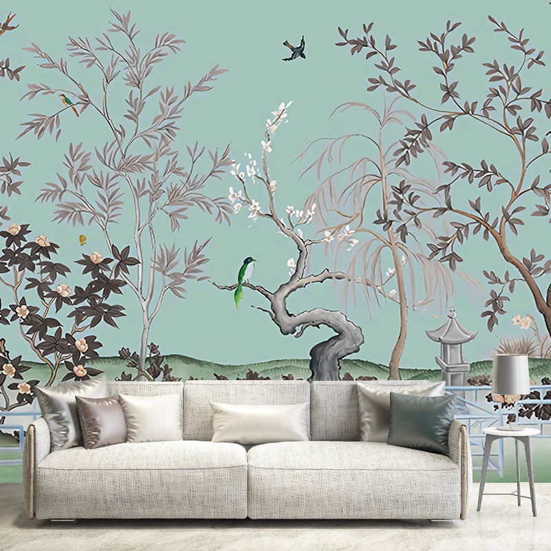 Asian Tree Mural Wallpaper for Bedroom Decoration Custom Wall Art in Pastel Color Clearhalo 'Wall Decor' 'Wall Mural' 1172907