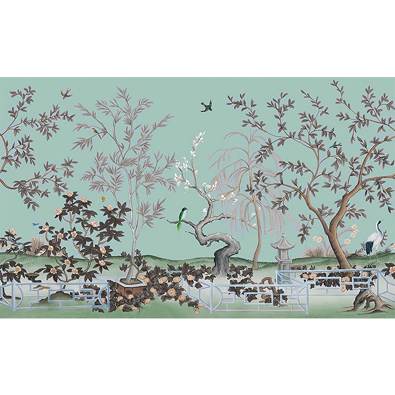 Asian Tree Mural Wallpaper for Bedroom Decoration Custom Wall Art in Pastel Color Clearhalo 'Wall Decor' 'Wall Mural' 1172908