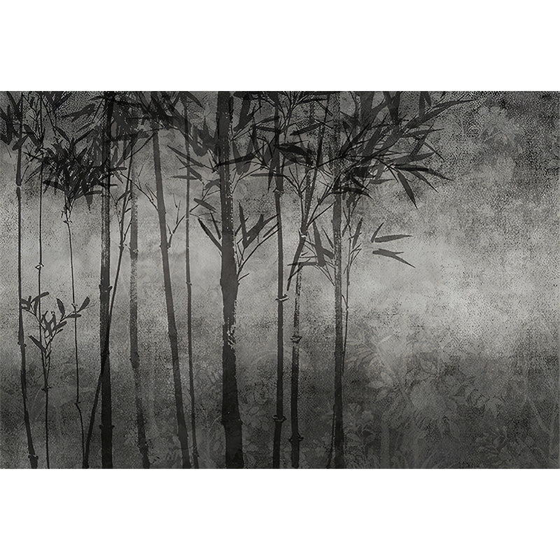 Asia Night Bamboo Forest Murals Grey and Black Dining Room Wall Art, Size Optional Clearhalo 'Wall Decor' 'Wall Mural' 1172938