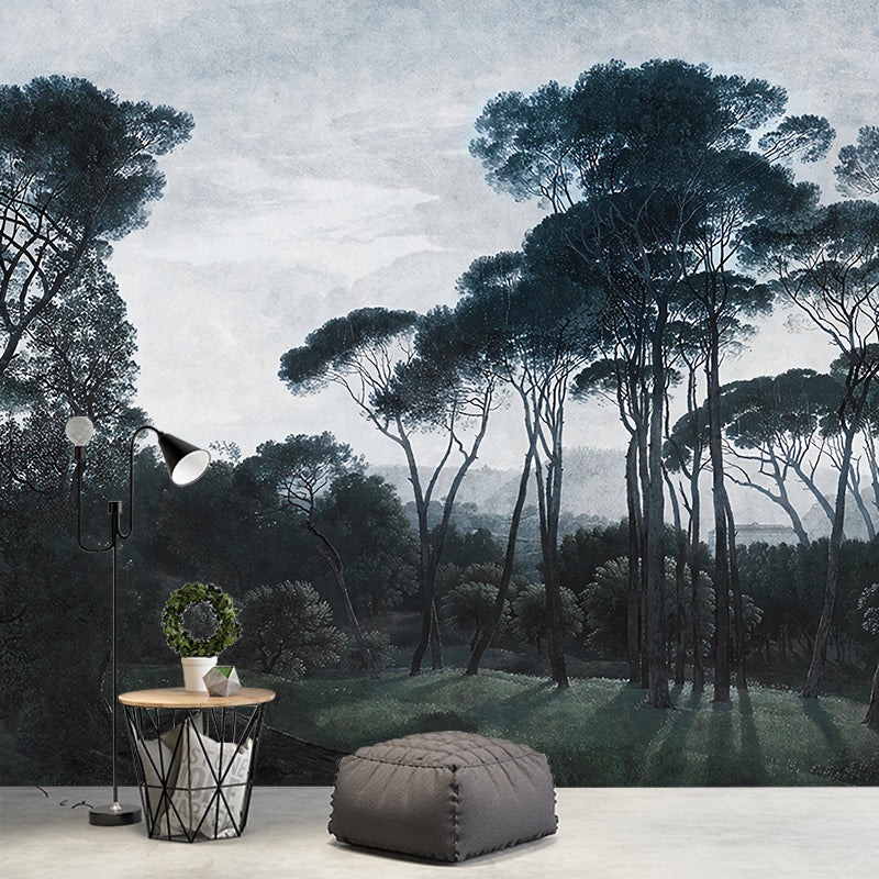 Full Size Trees Wall Covering Mural Modern Environmental Forest Wall Decor in Turquoise Clearhalo 'Wall Decor' 'Wall Mural' 1173011