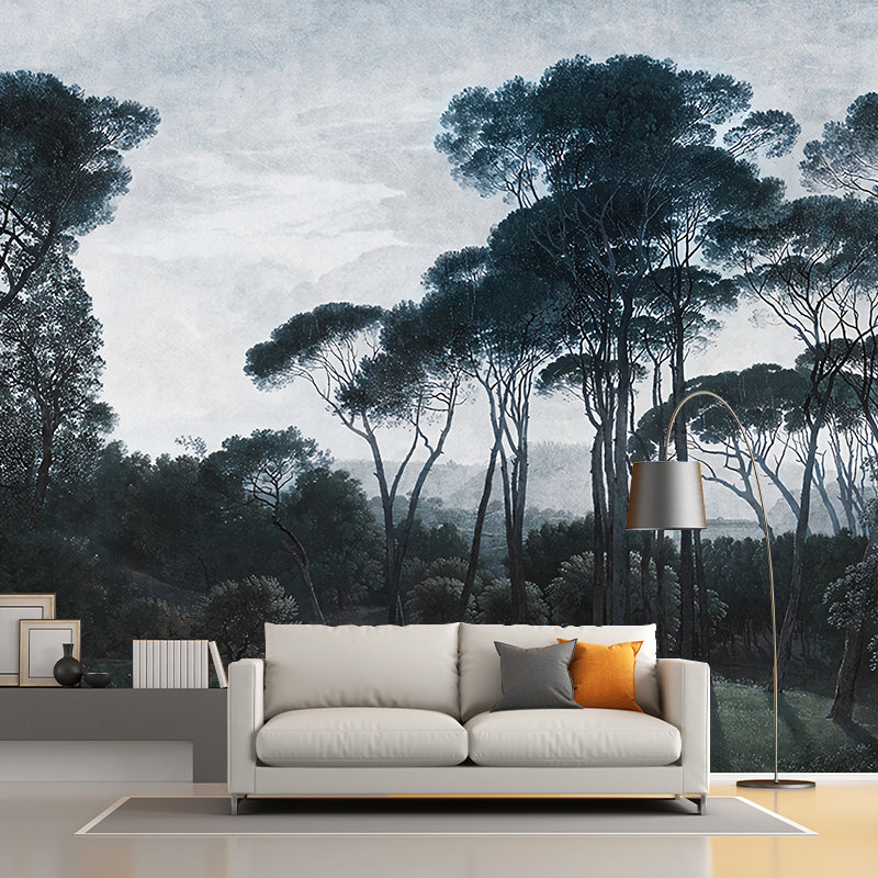 Full Size Trees Wall Covering Mural Modern Environmental Forest Wall Decor in Turquoise Clearhalo 'Wall Decor' 'Wall Mural' 1173012