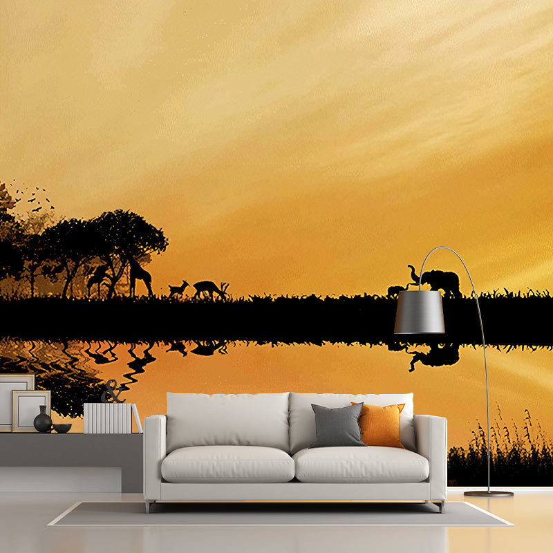 Modern Style Wildlife Wall Mural for Living Room, Large Wall Art in Pastel Color Clearhalo 'Wall Decor' 'Wall Mural' 1173021