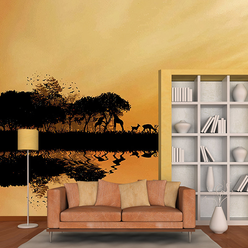 Modern Style Wildlife Wall Mural for Living Room, Large Wall Art in Pastel Color Clearhalo 'Wall Decor' 'Wall Mural' 1173022