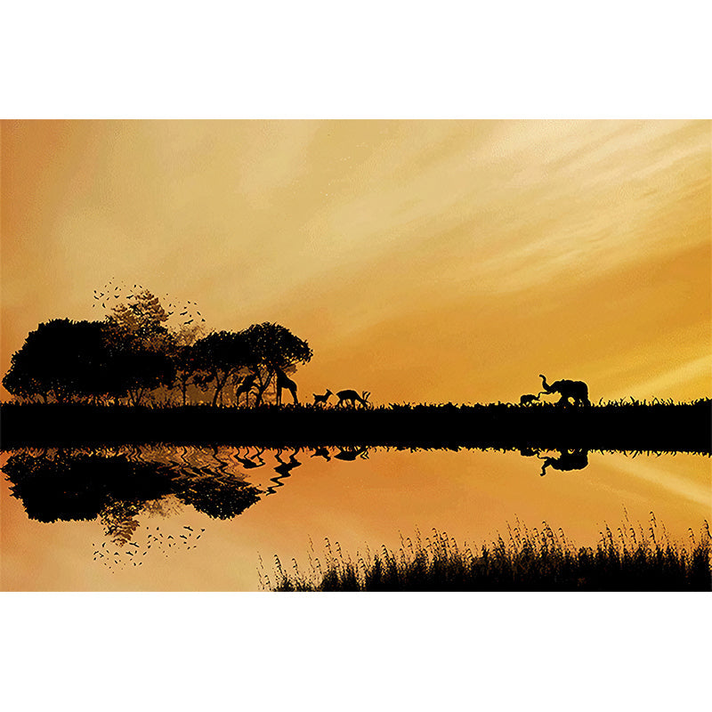 Modern Style Wildlife Wall Mural for Living Room, Large Wall Art in Pastel Color Clearhalo 'Wall Decor' 'Wall Mural' 1173023