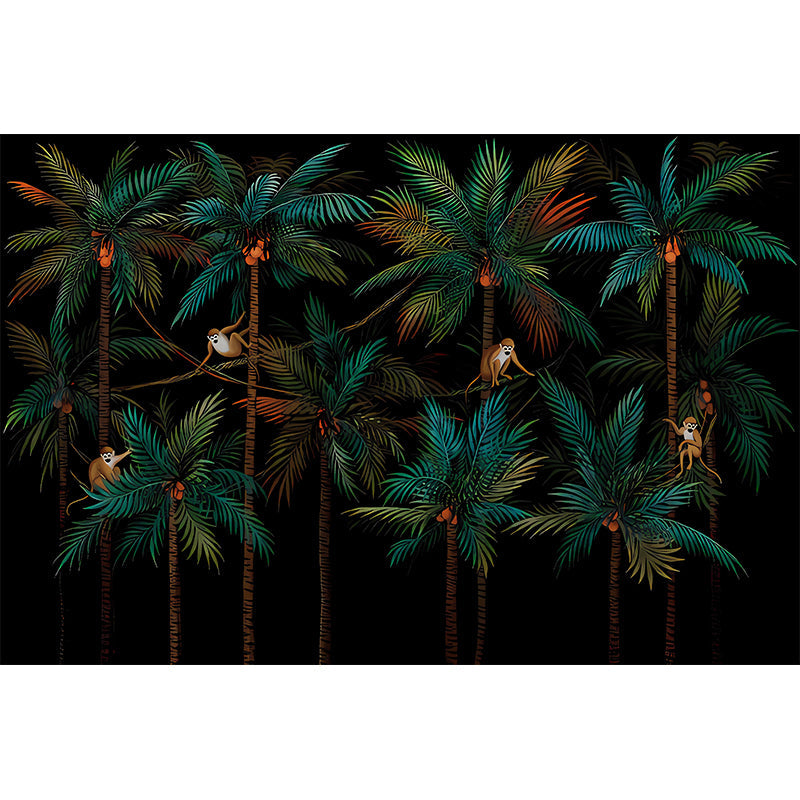 Tropical Coconut Jungle Wall Murals Dark Color Living Room Wall Decoration, Custom Size Clearhalo 'Wall Decor' 'Wall Mural' 1173038