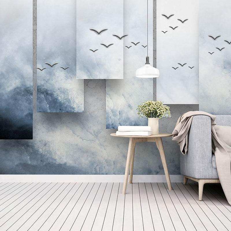 Tropical Sea Gulls Wallpaper Mural Royal Blue-White Stain Resistant Wall Decor for Bedroom Royal Blue-White Clearhalo 'Wall Decor' 'Wall Mural' 1173070