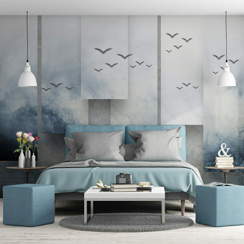 Tropical Sea Gulls Wallpaper Mural Royal Blue-White Stain Resistant Wall Decor for Bedroom Clearhalo 'Wall Decor' 'Wall Mural' 1173072